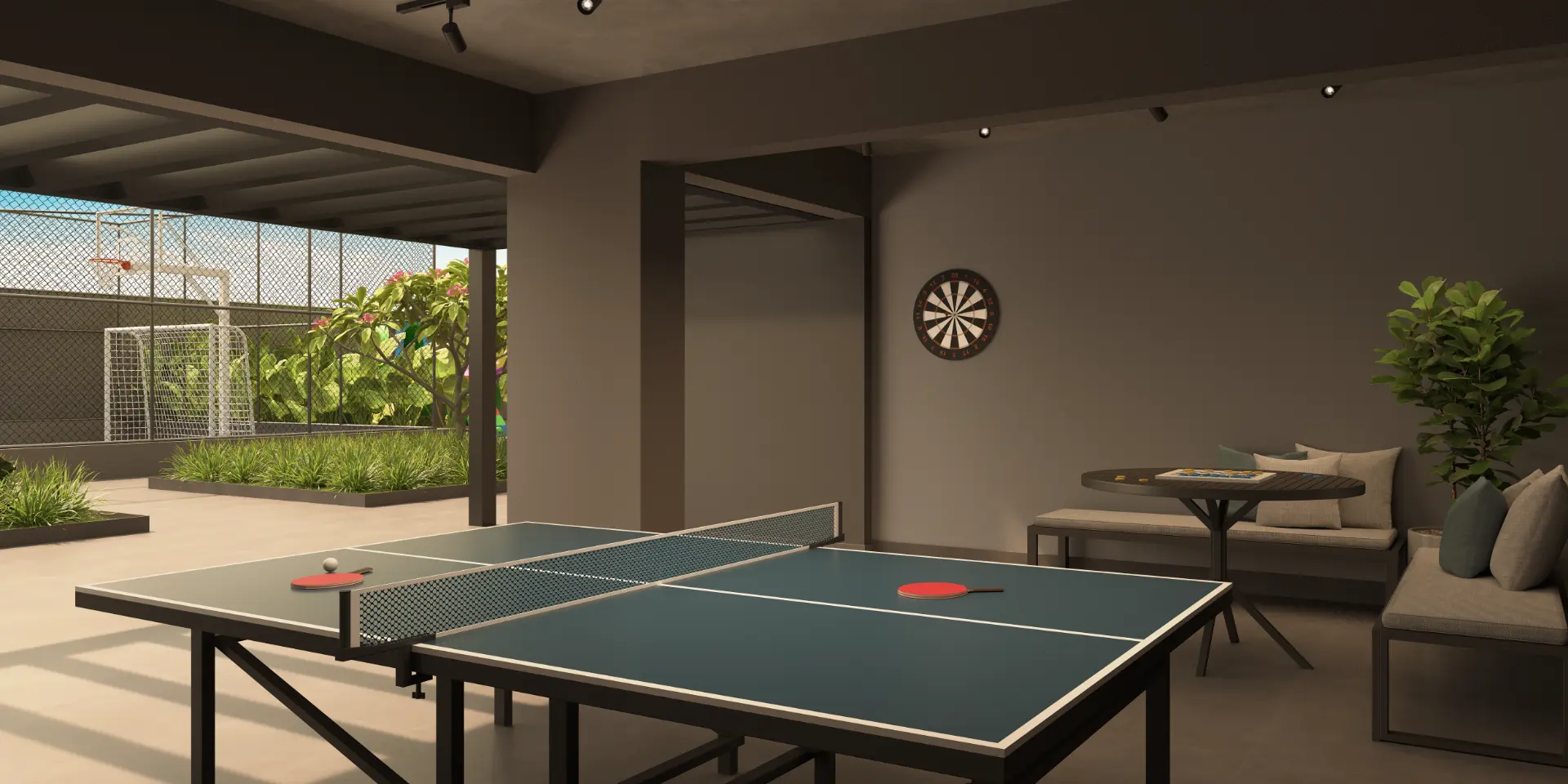 Varanda de jogos com tênis de mesa