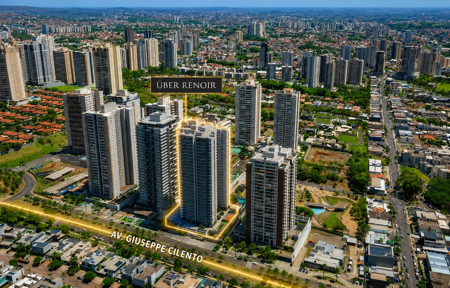Vista aérea do parque e do entorno do empreendimento