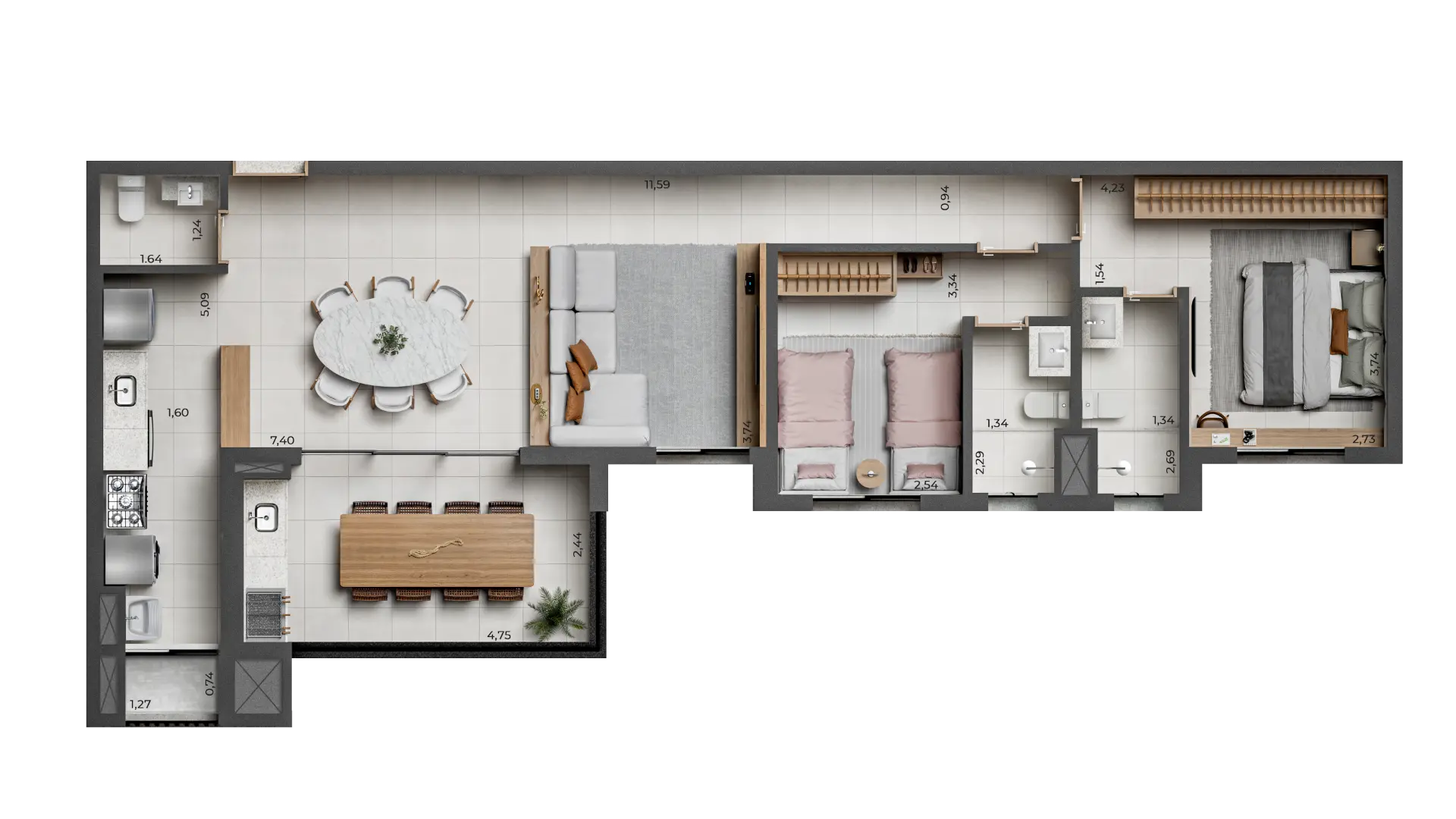Planta do apartamento de 98 m²